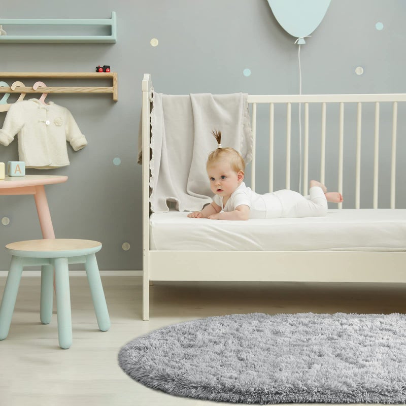 Softlife Fluffy Rugs for Bedroom, Shag Cute Area Rug for Girls and Kids Baby Room Home Decor, 2.6 x 5.3 Feet Oval Indoor Carpet for Nursery Dorm Living Room, Grey - Image 5